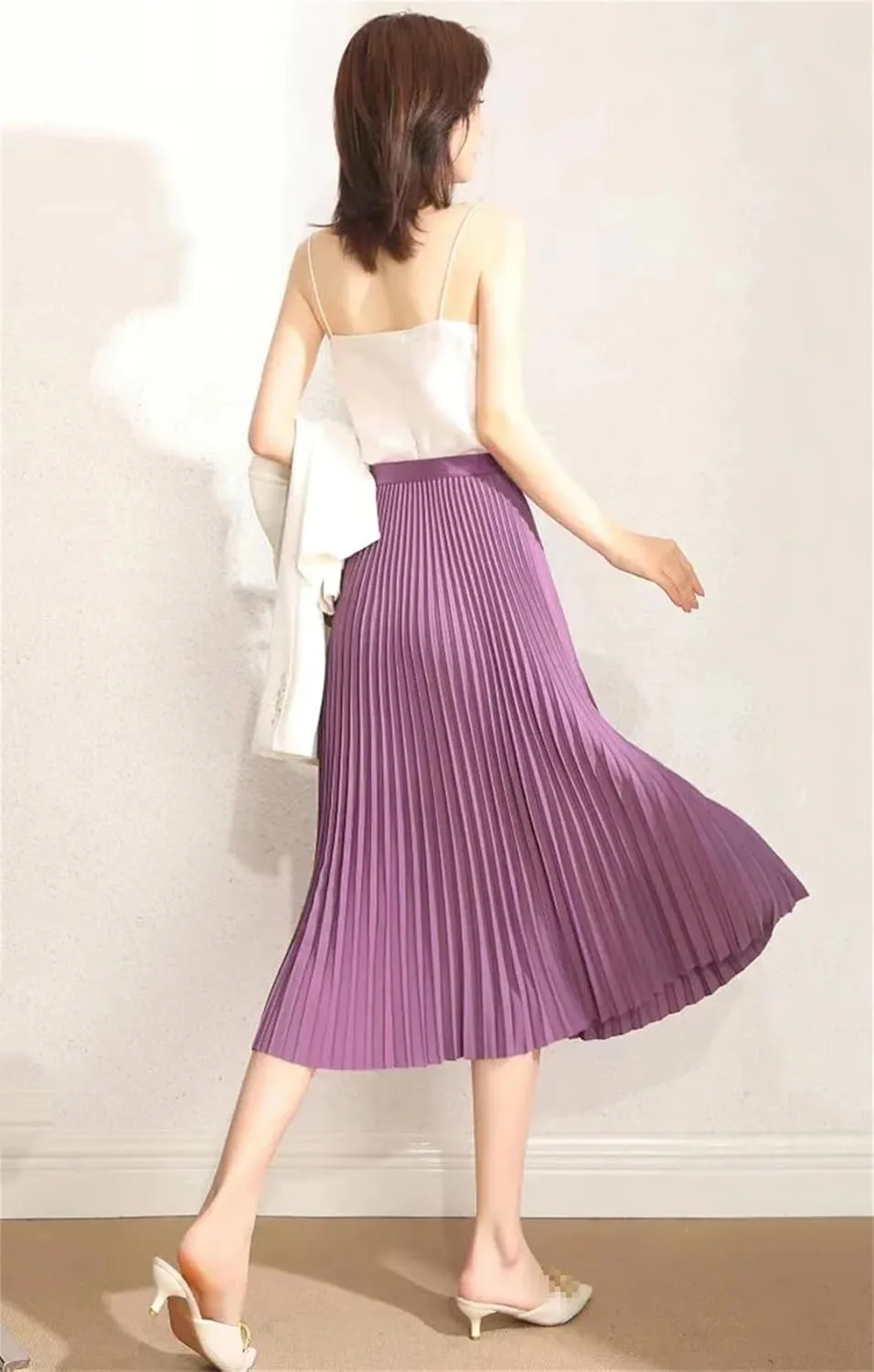 Women Solid Pleated Long Skirt Officecasual Basic All-Match Street Long Skirt