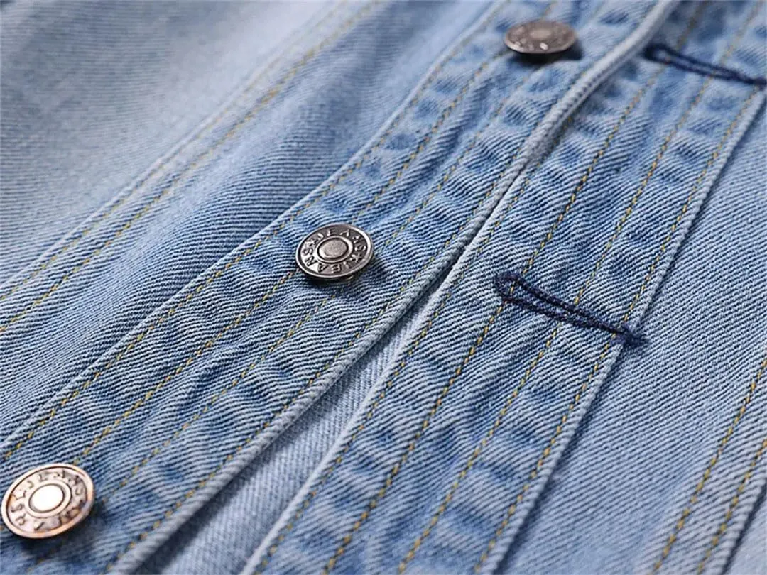 Women Three-Quarter Sleeve O-Neck Single-Breasted Short Casual Denim Jackets