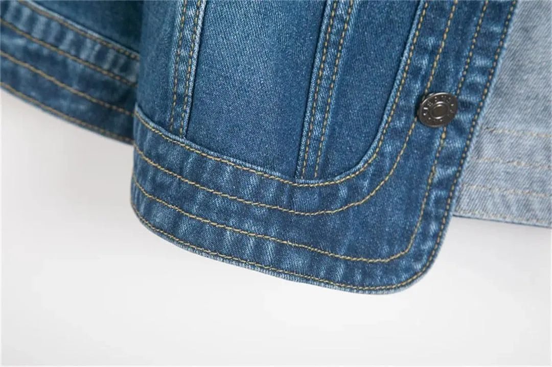 Women Three-Quarter Sleeve O-Neck Single-Breasted Short Casual Denim Jackets