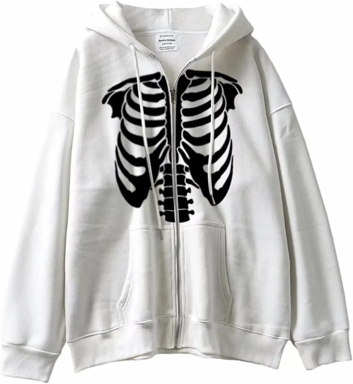 Women Trendy Hoodie Y2K Zip Up Oversized Sweatshirt Harajuku Punk Streetwear Long Sleeve Skeleton Grapic Jacket Cute