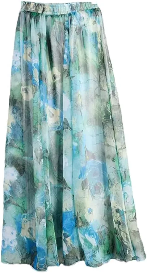 Women Vintage Bohemian Long Skirts Chiffon Beach High Waist Long Skirt
