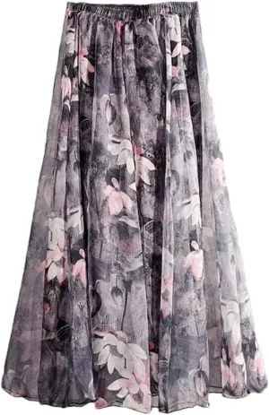 Women Vintage Bohemian Long Skirts Chiffon Beach High Waist Long Skirt