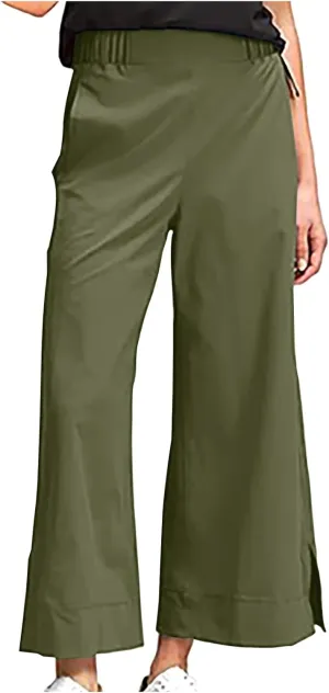 Women Wide Leg Cotton Linen Pants Elastic High Waisted Side Slit Boho Trousers with Pocekts Business Casual Outfits