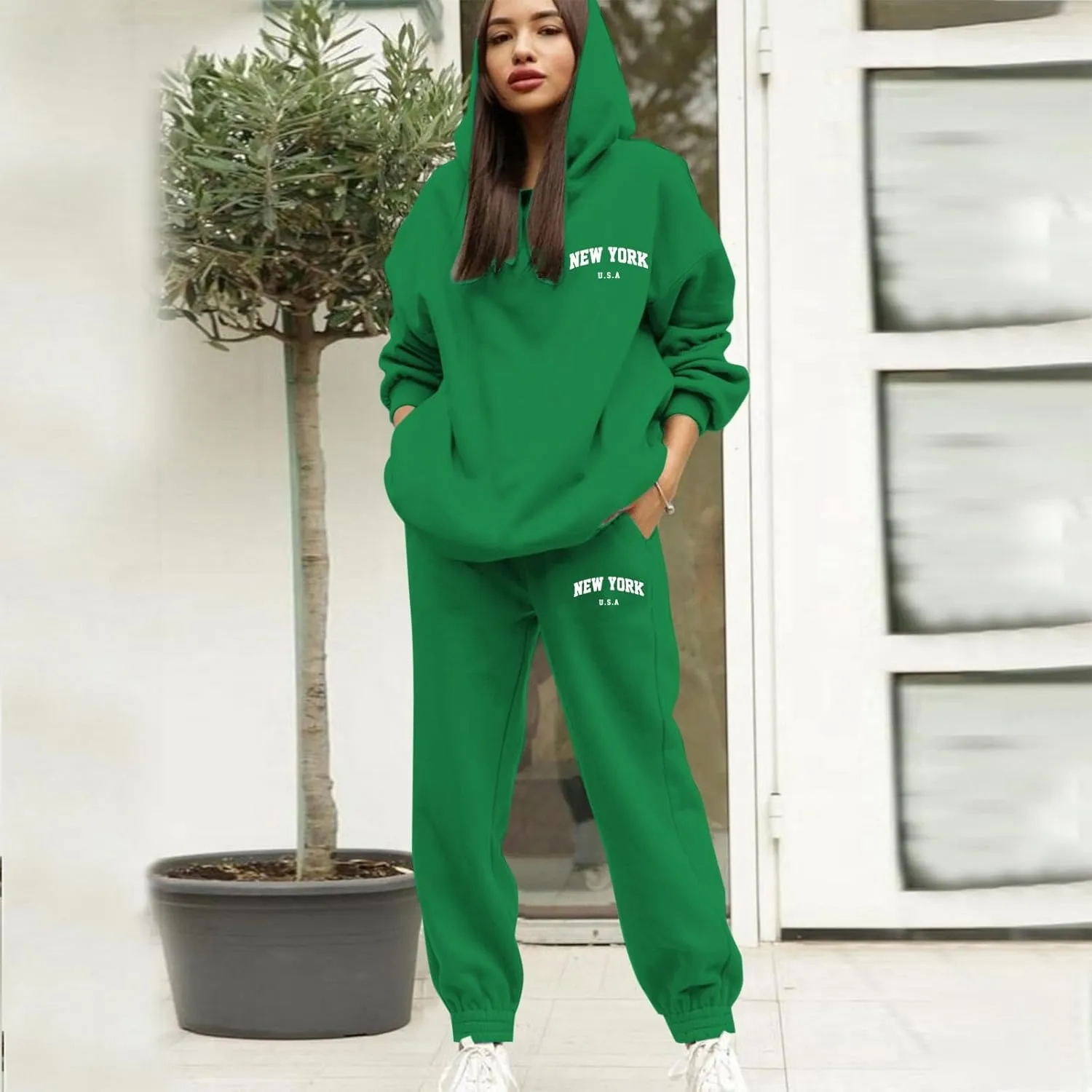 Womens 2 Piece Outfits Lounge Half Zip Hoodie Sweatsuit Sets Oversized Sweatshirt Baggy Fall Fashion Sweatpants 2025