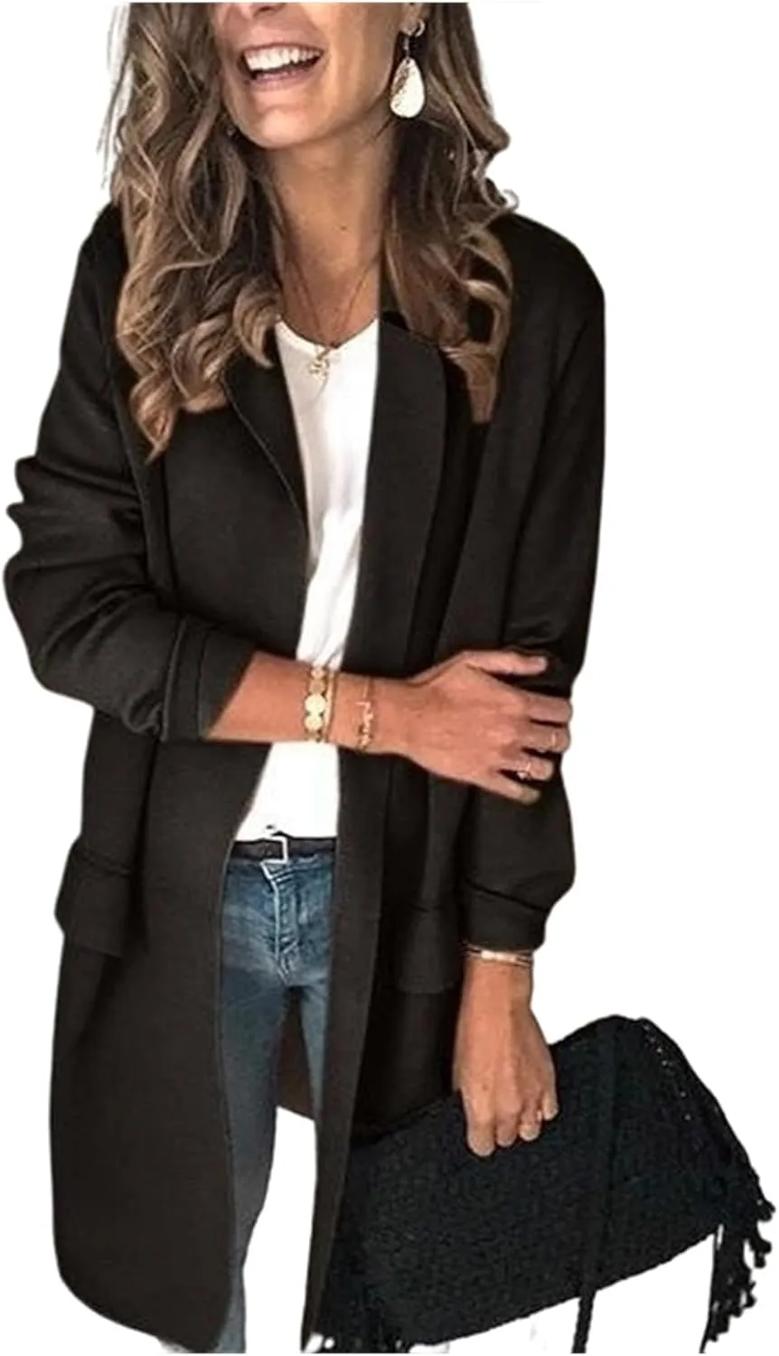 Womens 2023 Long Blazers Casual Open Front Jackets Long Sleeve Lightweight Work Office Jackets Blazer with Pockets