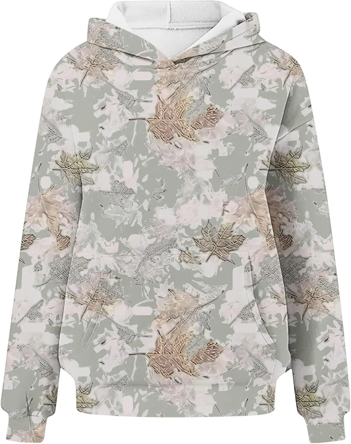 Womens Camo Hoodies Maple Leaf Print Fleece Pullover Oversized Sweatshirts Long Sleeve Sweater Tops with Pockets