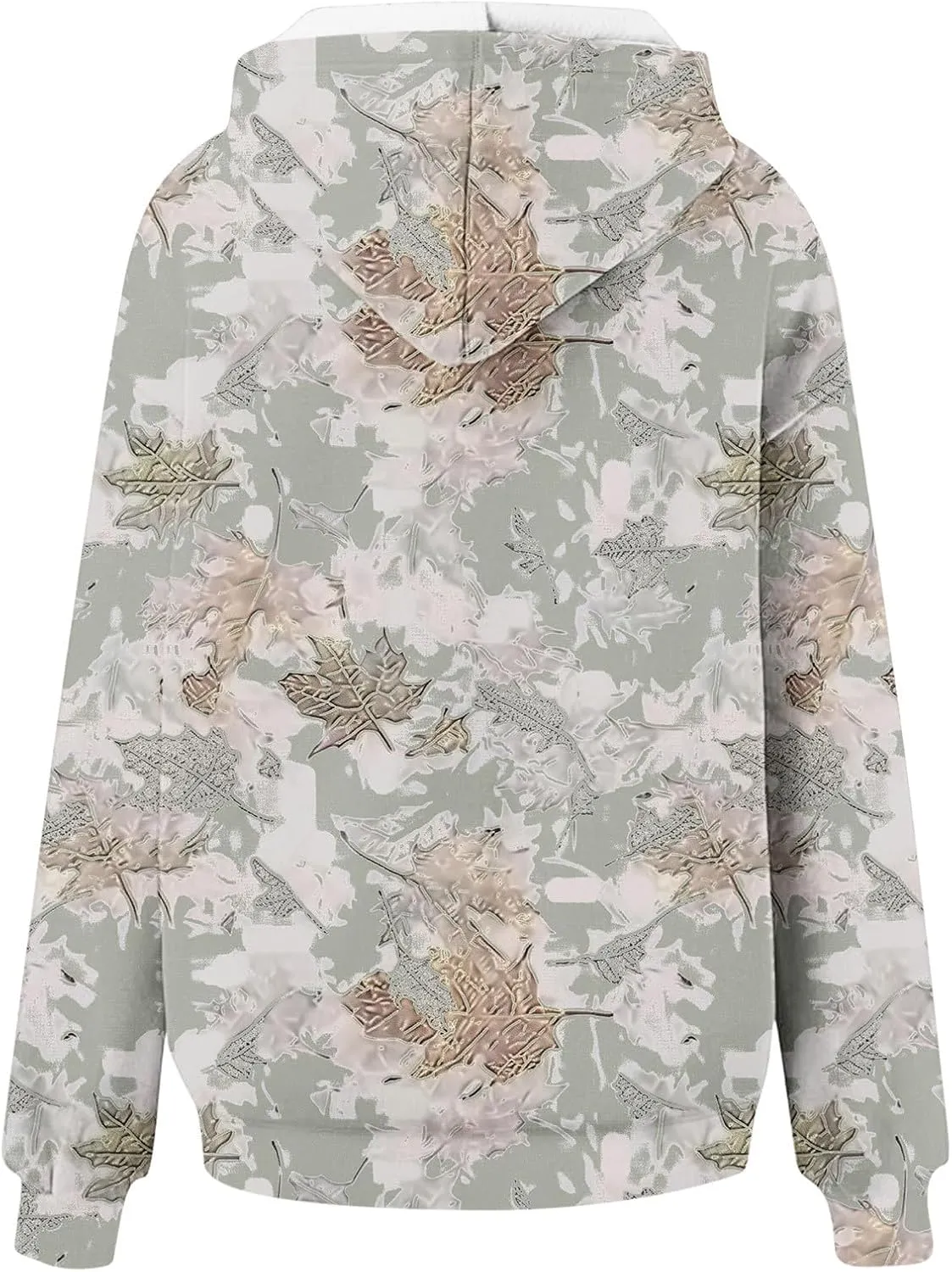 Womens Camo Hoodies Maple Leaf Print Fleece Pullover Oversized Sweatshirts Long Sleeve Sweater Tops with Pockets