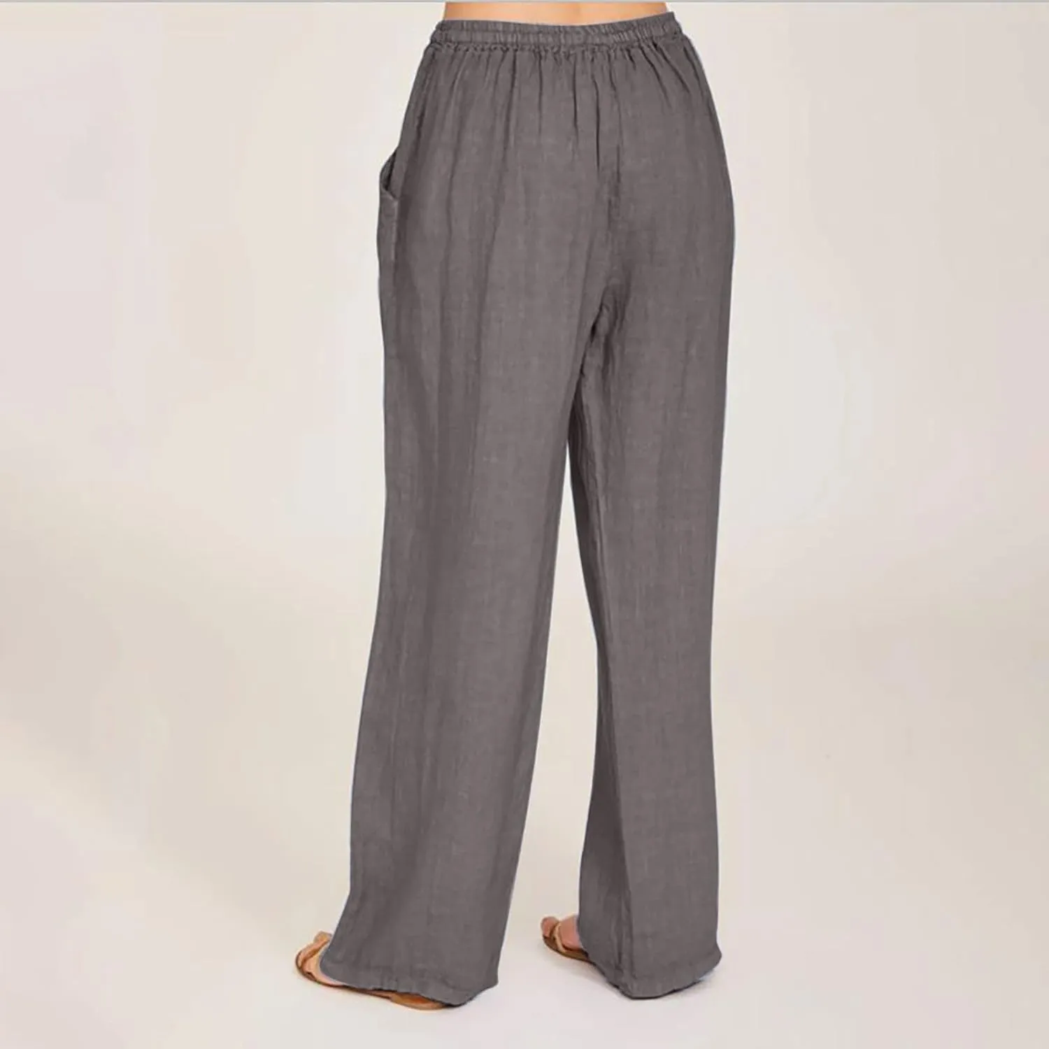 Womens Casual Cotton Linen Pants High Waist Drawstring Wide Leg Palazzo Pant Lightweight Loose Fit Lounge Trousers