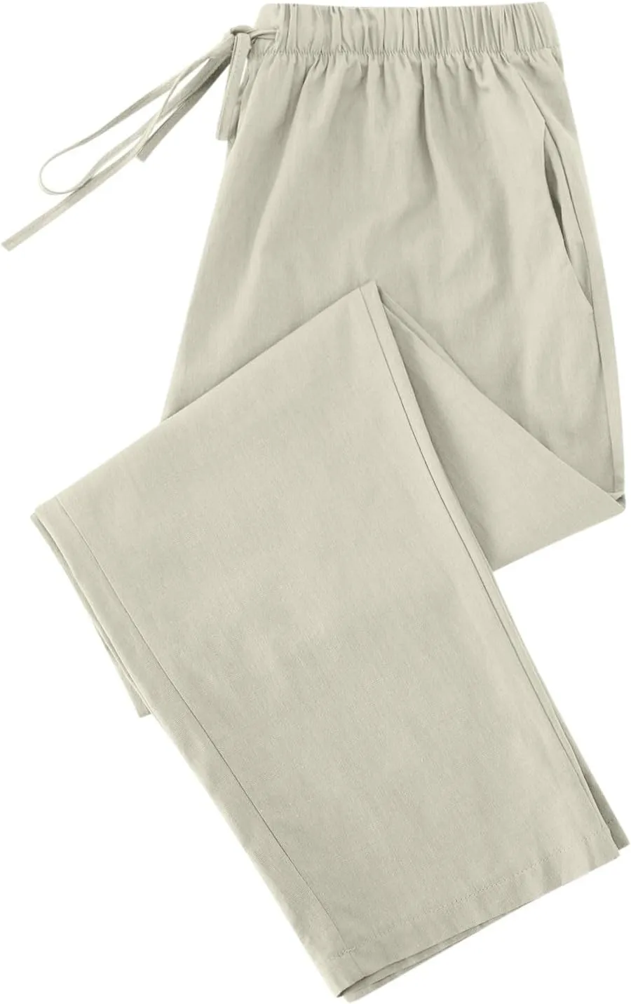 Women's Casual Cotton Linen Pants Summer Wide Straight Leg Lounge Trousers Elastic Waist Drawstring Pant with Pockets