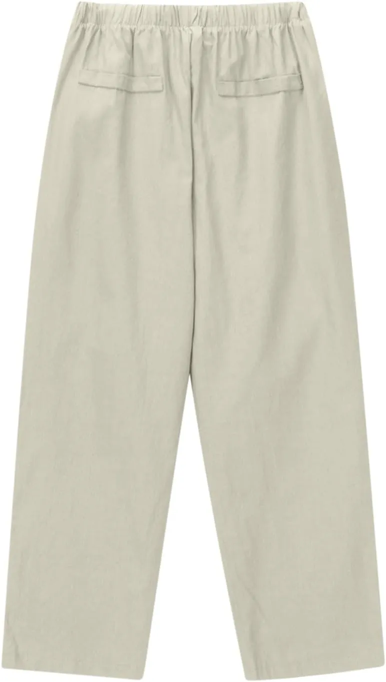 Women's Casual Cotton Linen Pants Summer Wide Straight Leg Lounge Trousers Elastic Waist Drawstring Pant with Pockets