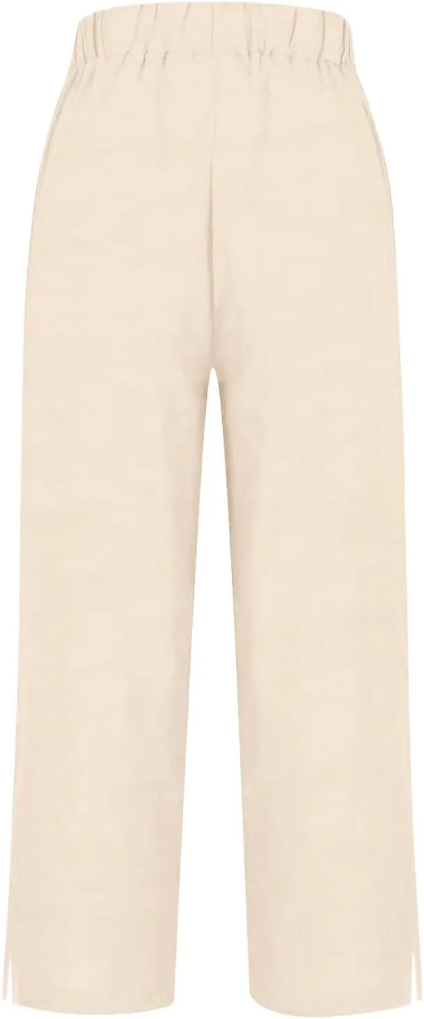 Womens Casual Linen High Waist Pants Plain Drawstring Loose Fit Summer Pants Trousers with Side Pockets