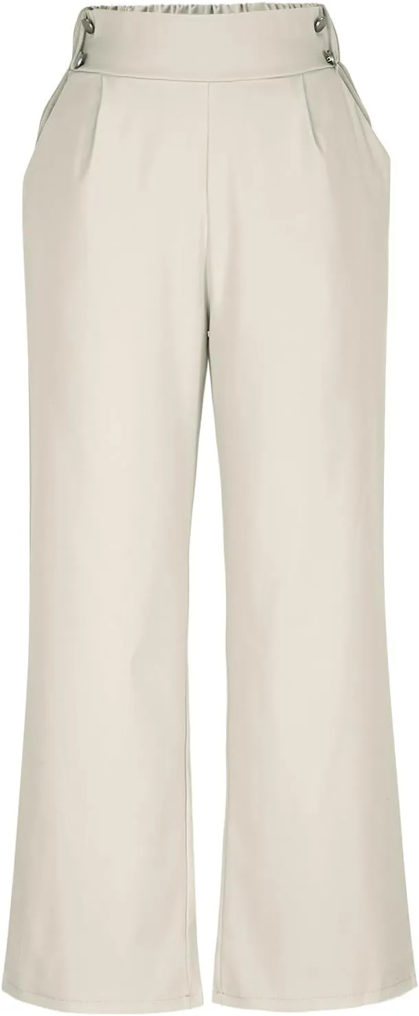 Women's Comfy High Waisted Wide Leg Pants Business Casual Elastic Waist Loose Trendy Solid Color Trousers with Pockets