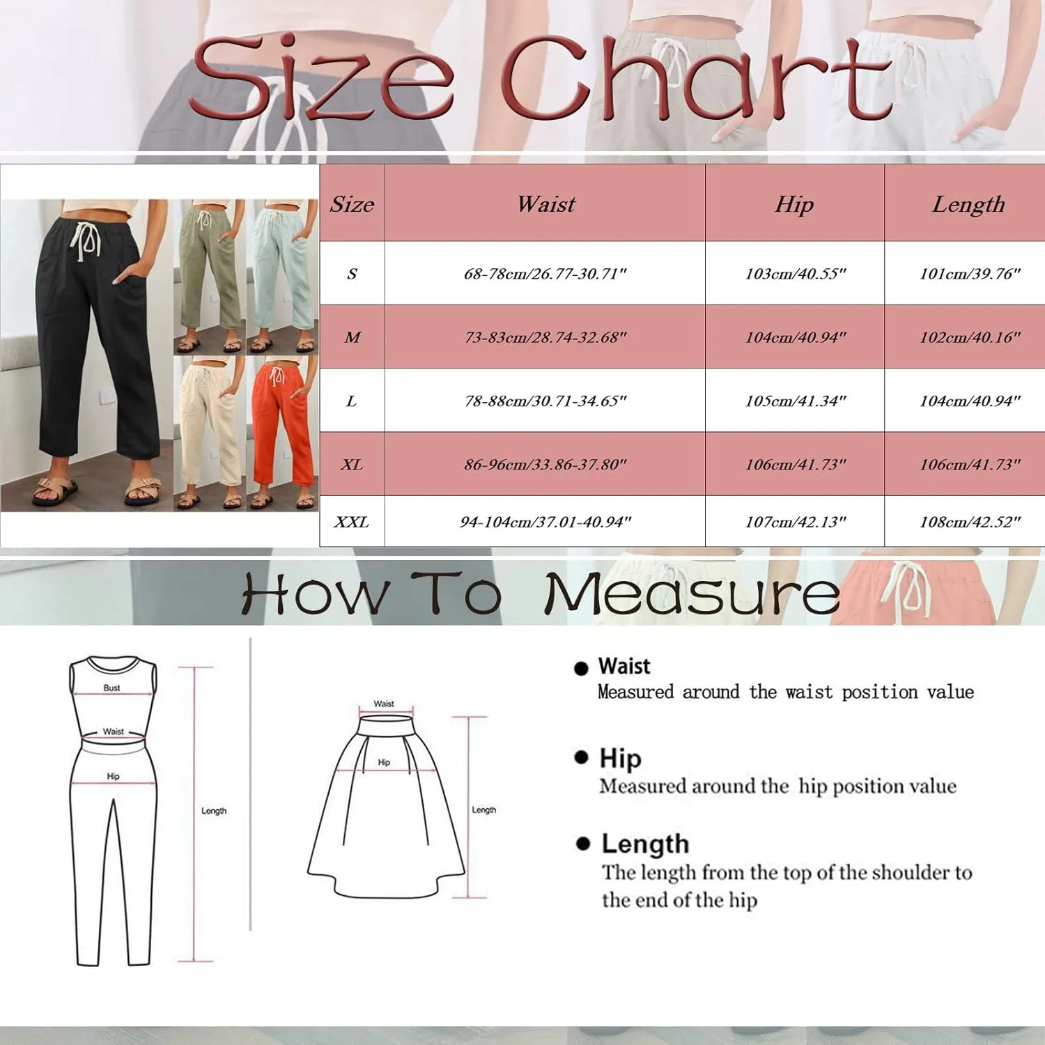 Womens Cotton Linen Capri Pants Drawstring Elastic Waist Casual Loose Cropped Trousers Summer Jogger Hiking Quick Dry Pants