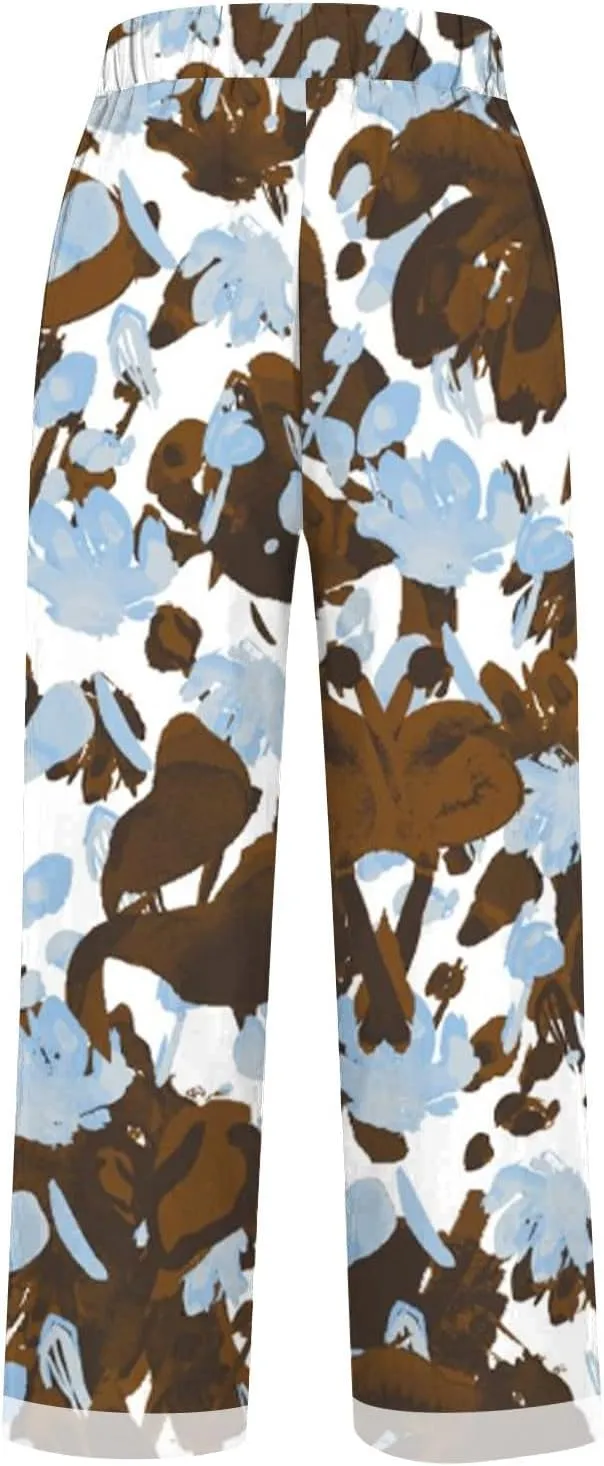 Womens Cotton Linen Pants 2025 Women'sPrinted Loose Pocket Casual Cotton and Linen Pants Vacation Beach Pants Flowy