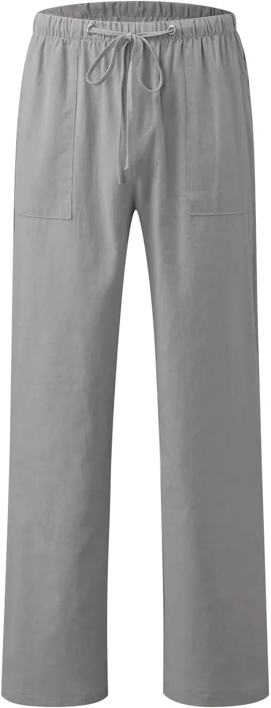 Women's Cotton Linen Summer Palazzo Pants Straight Dress Drawstring Palazzo Pants Casual Lounge Long Trouser