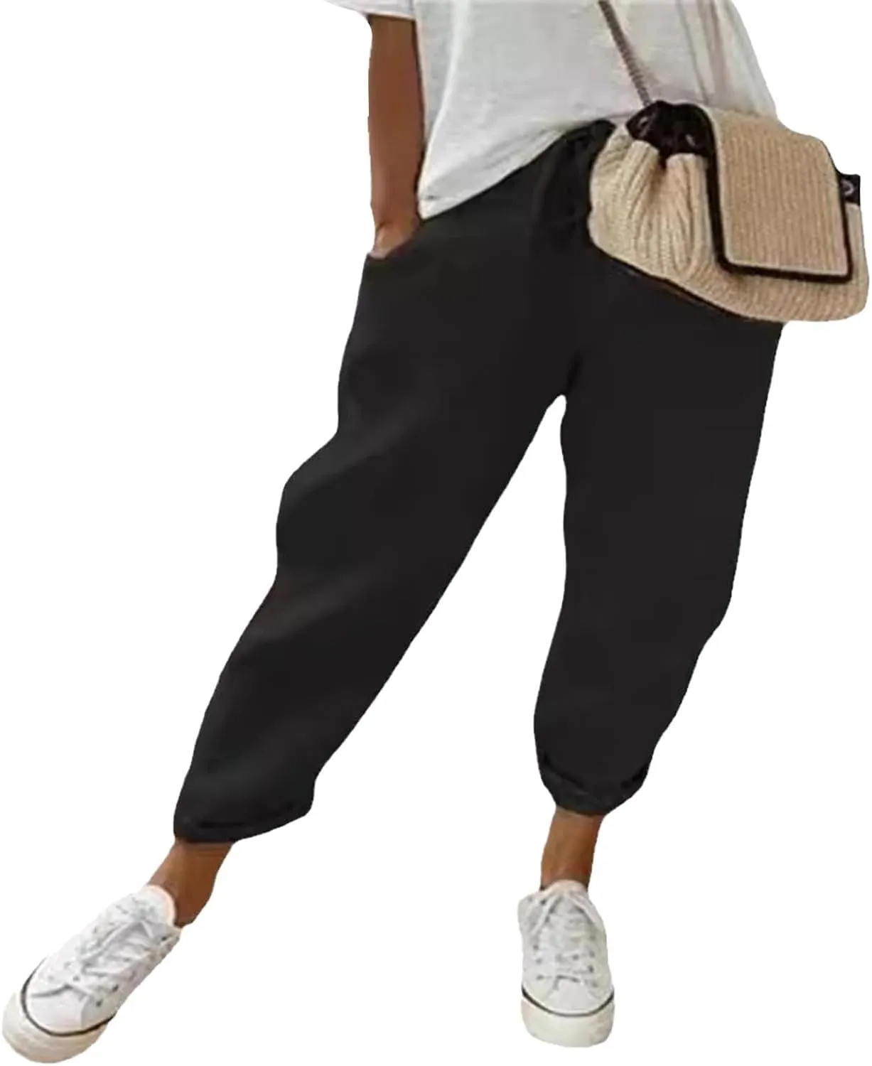Womens Cropped Linen Pants Straight Leg Cotton Linen Pants Casual Summer Ankle Pants Lightweight Thin Beach Trousers