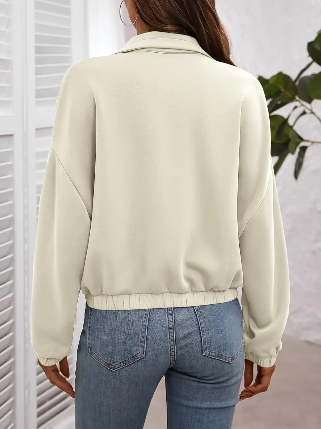Women's Cropped Oversized Safari Jackets Zip Up Stand Collar Neck Long Sleeve Utility Anorak jacket with Pocket