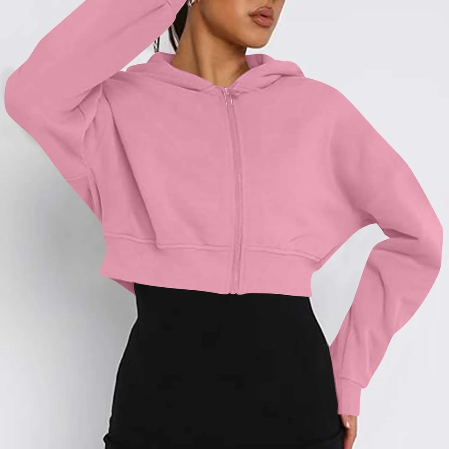 Women's Cute Pullover Half Zipper Cropped Sweatshirts, Winter Long Sleeve V Neck Knit, Fashion Hoodies Tops
