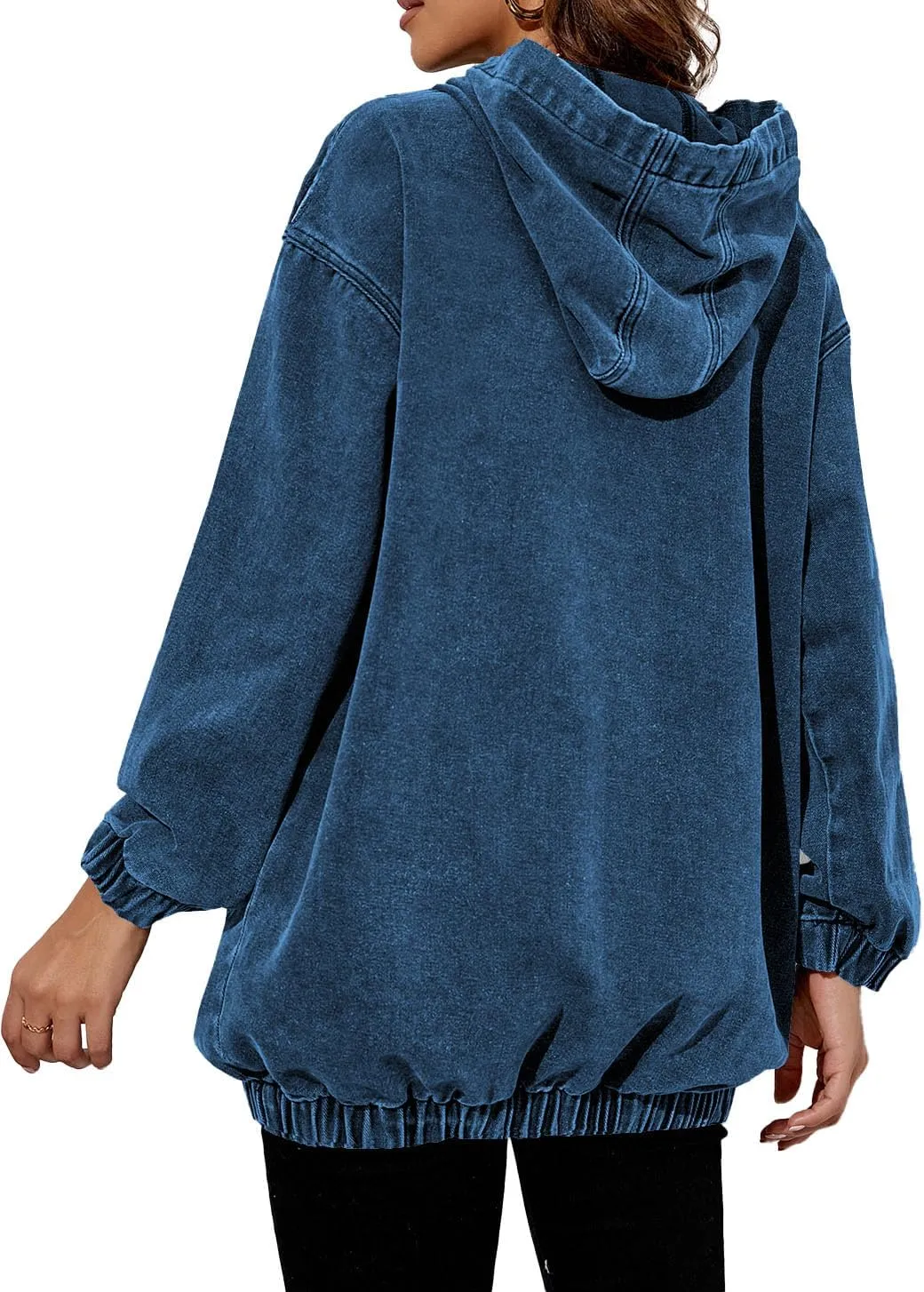 Women's Denim Hoodie Long Sleeve Pullover Sweatshirt Jean Jacket with Pocket
