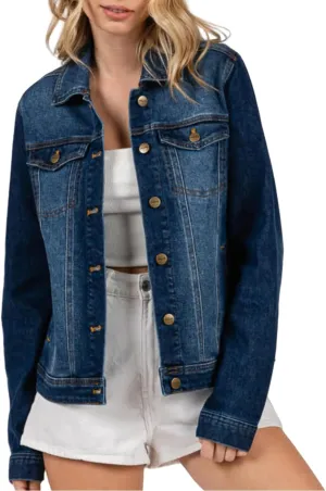 Women's Denim Jacket Classic Button Long Sleeve Denim Jacket with Pockets