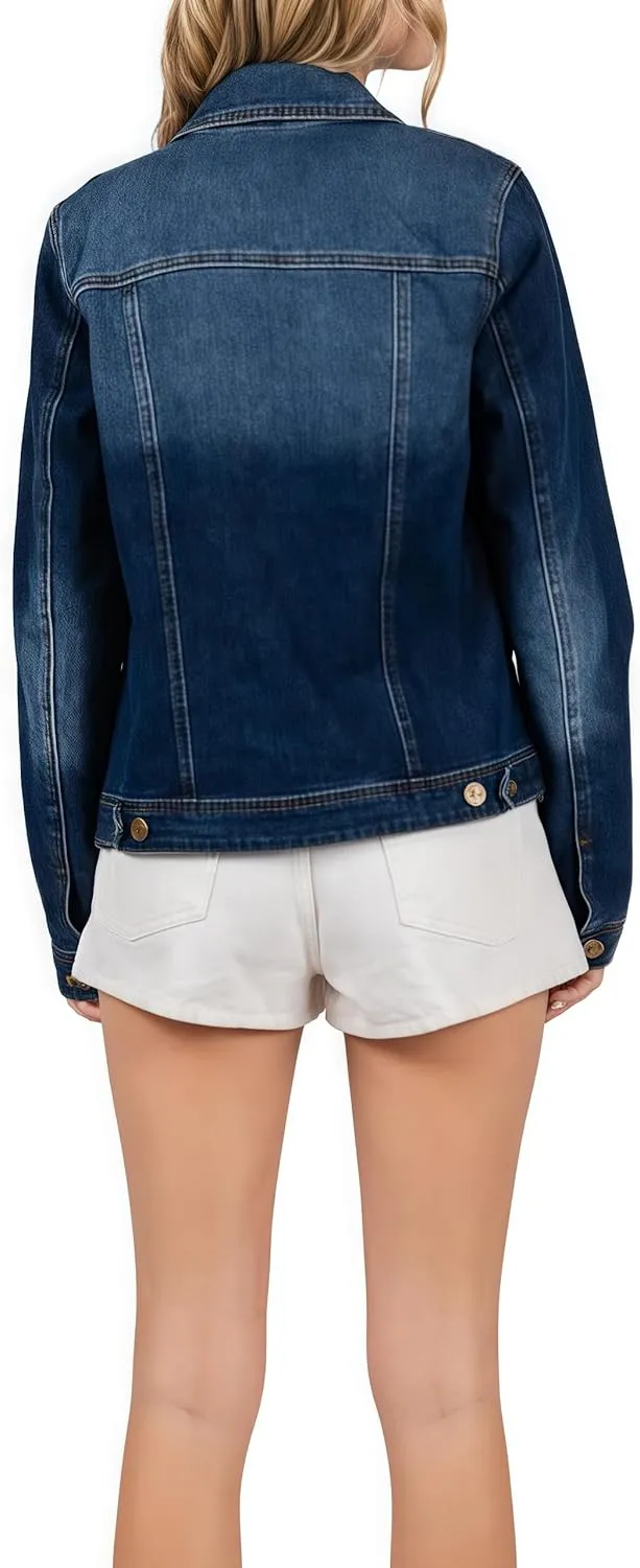 Women's Denim Jacket Classic Button Long Sleeve Denim Jacket with Pockets