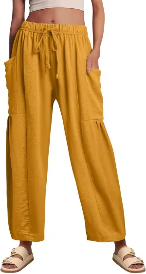 Womens Dress Pants Wide Leg High Waisted Drawstring Beach Pants Long Summer Loose Casual Flowy Palazzo Harem Trousers