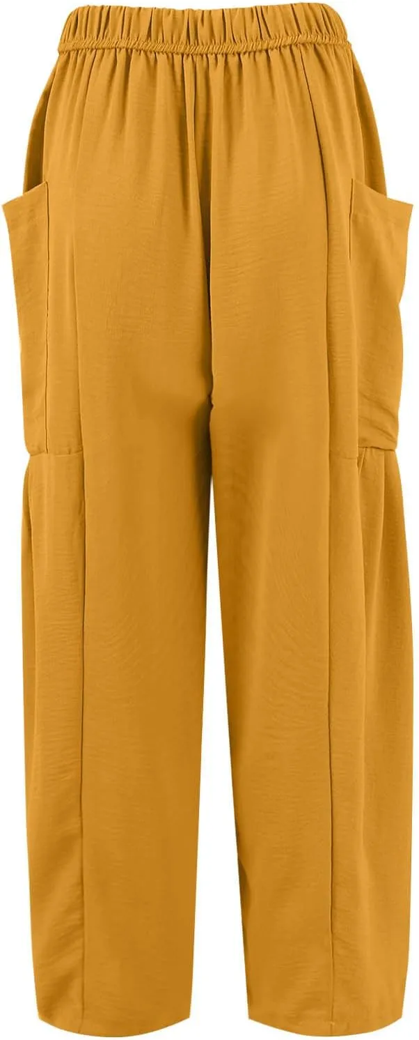 Womens Dress Pants Wide Leg High Waisted Drawstring Beach Pants Long Summer Loose Casual Flowy Palazzo Harem Trousers