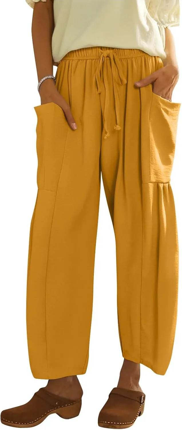Womens Dress Pants Wide Leg High Waisted Drawstring Beach Pants Long Summer Loose Casual Flowy Palazzo Harem Trousers