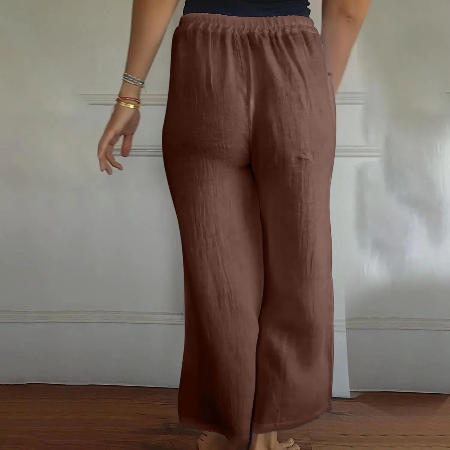Womens Flowy Loose Wide Leg Linen Pant Summer Beach Casual Trousers high Waist Drawstring Business Work Palazzo Pants