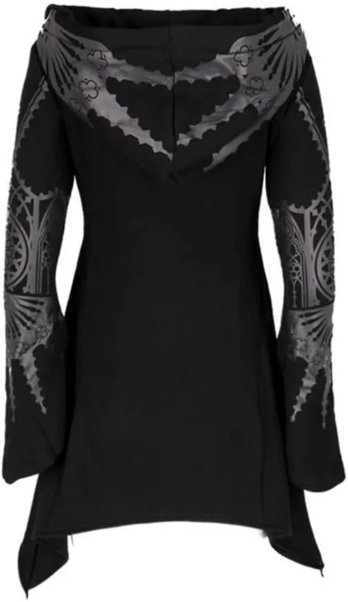 Women's Gothic Hoodie Jackets Punk Coats Goth Long Sleeve Hooded Sweatshirt Zip Up Cardigan Top Outwear