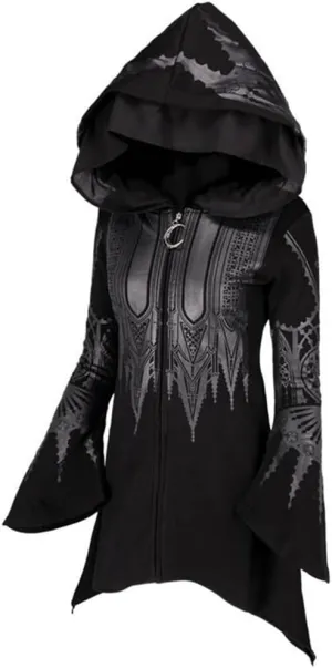 Women's Gothic Hoodie Jackets Punk Coats Goth Long Sleeve Hooded Sweatshirt Zip Up Cardigan Top Outwear