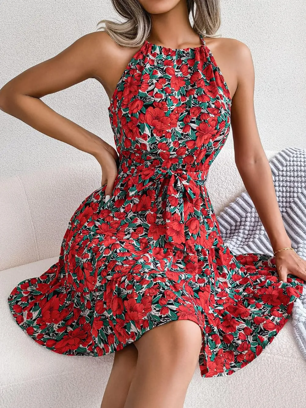Women's Halter Neck Floral Halter Neck A-Line Beach Vacation Sun Dresses
