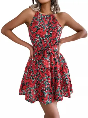 Women's Halter Neck Floral Halter Neck A-Line Beach Vacation Sun Dresses