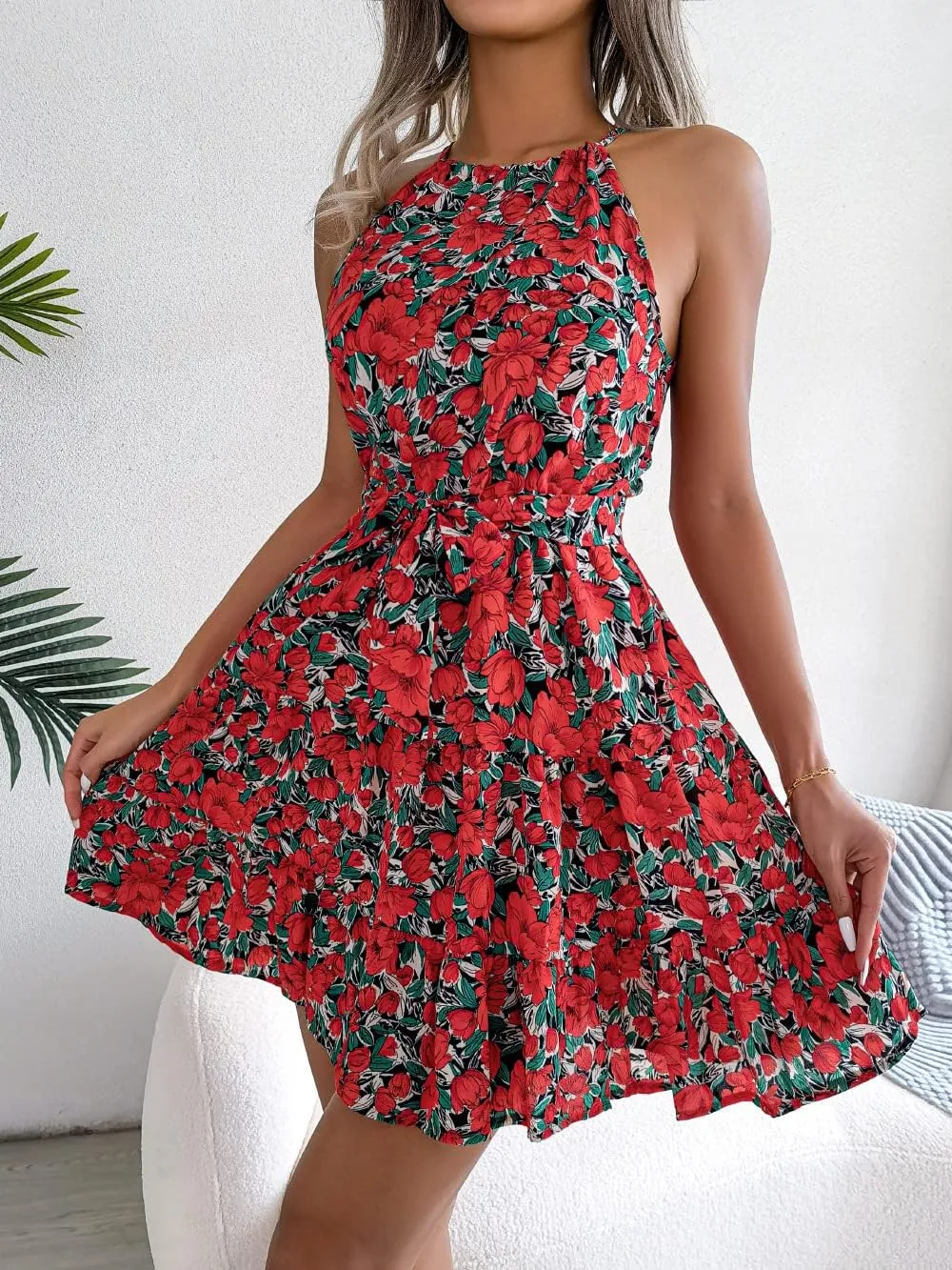 Women's Halter Neck Floral Halter Neck A-Line Beach Vacation Sun Dresses