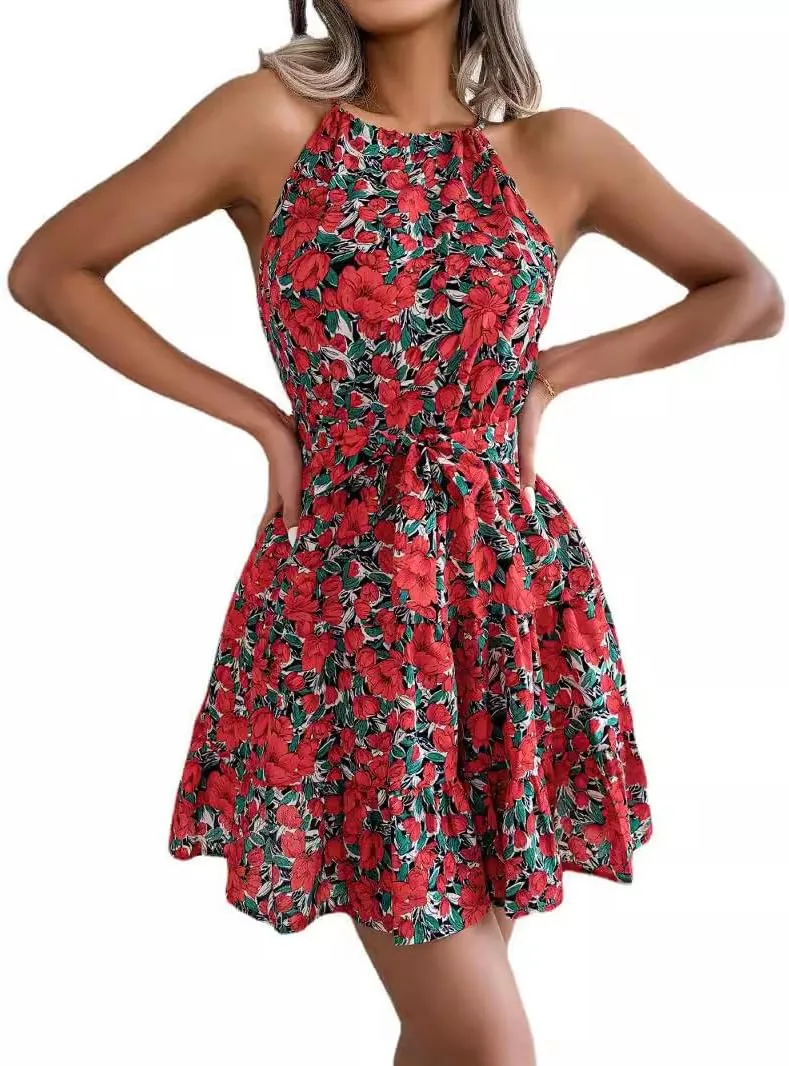 Women's Halter Neck Floral Halter Neck A-Line Beach Vacation Sun Dresses