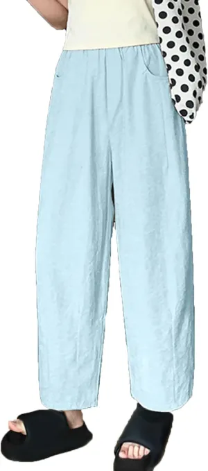 Women's Harem Pants 2025 Summer Casual Loose Wide Leg Palazzo Pants Elastic High Waist Lightweight Flowy Beach Trouser