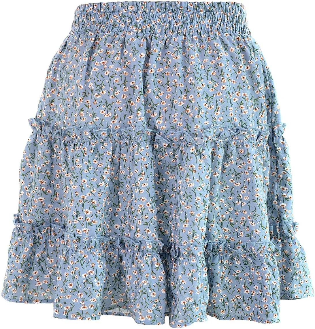 Women's High Waisted Floral Mini Skirt Drawstring Boho Print Ruffle Summer Short Skirts