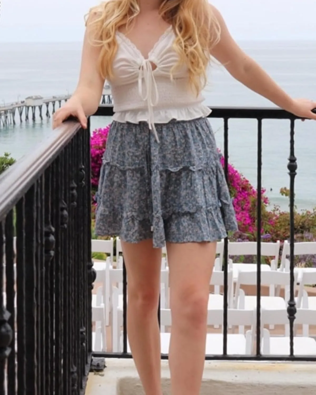 Women's High Waisted Floral Mini Skirt Drawstring Boho Print Ruffle Summer Short Skirts