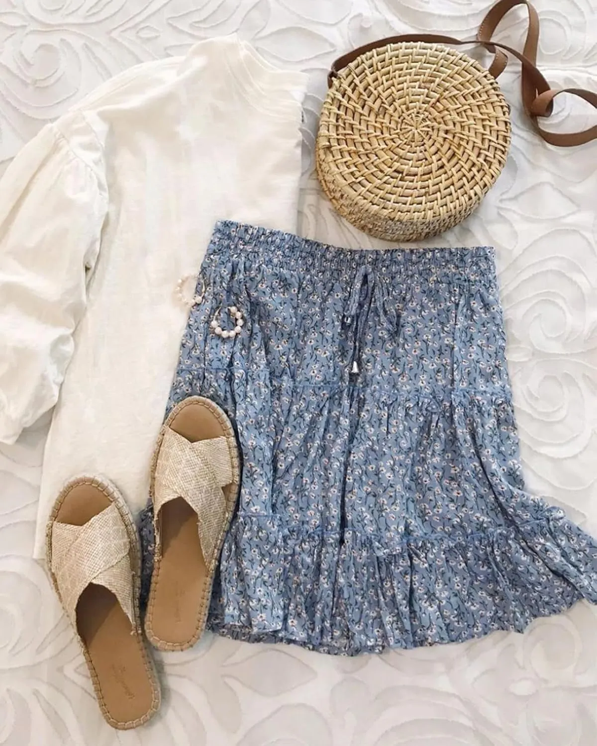 Women's High Waisted Floral Mini Skirt Drawstring Boho Print Ruffle Summer Short Skirts