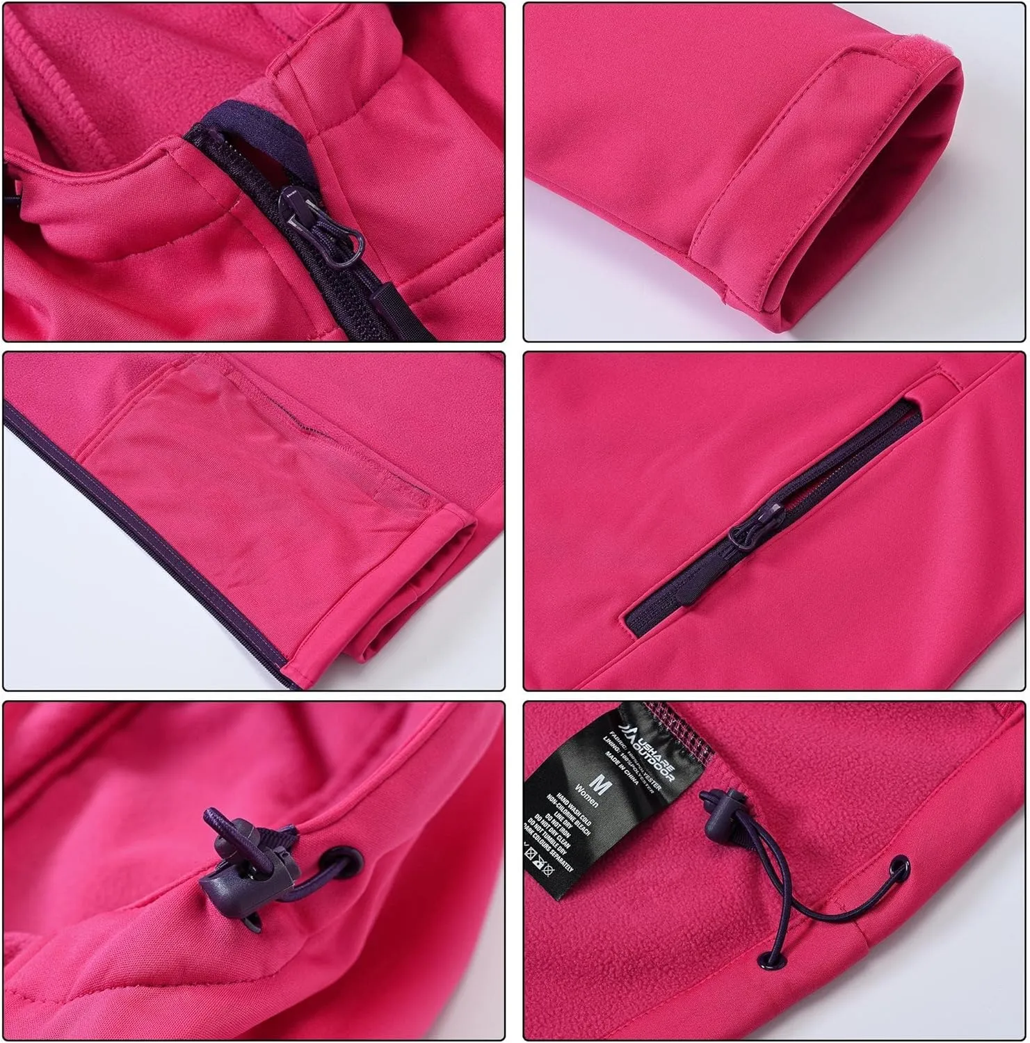 Women's Lightweight Softshell Jacket, Fleece Lined Hooded Windproof Coat Warm Jacket for Outdoor Running Hiking