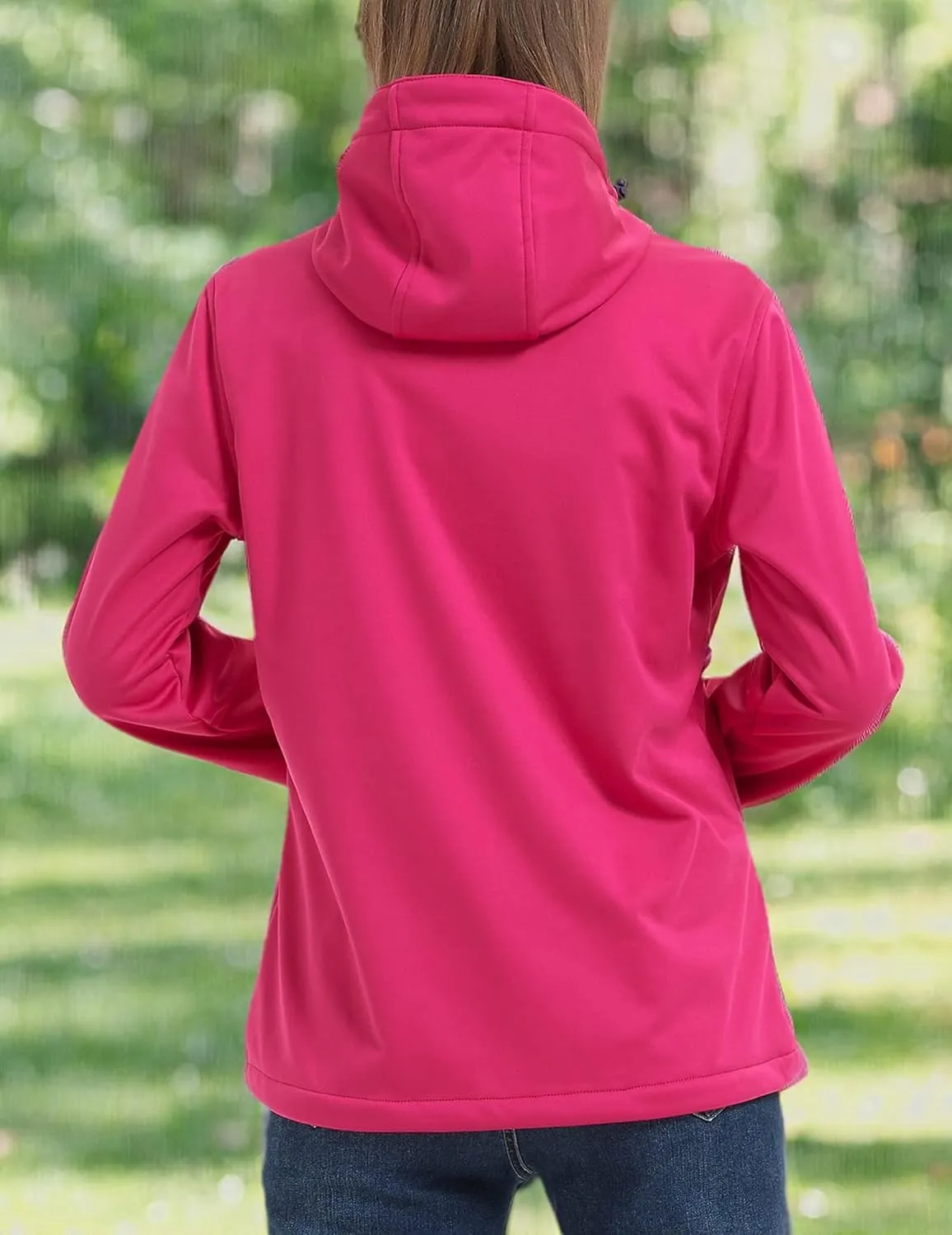 Women's Lightweight Softshell Jacket, Fleece Lined Hooded Windproof Coat Warm Jacket for Outdoor Running Hiking