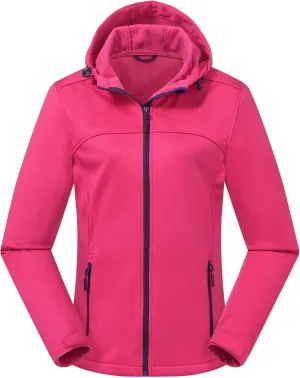 Women's Lightweight Softshell Jacket, Fleece Lined Hooded Windproof Coat Warm Jacket for Outdoor Running Hiking