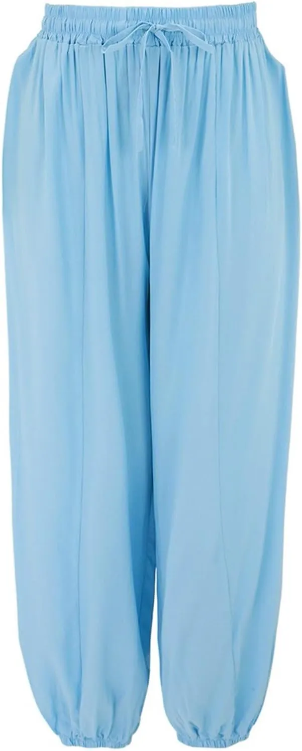 Women's Linen Pants Linen Wide Leg Pants for Women Casual Elastic Waisted Linen Pants for Women Flowy Lounge Beach Trousers