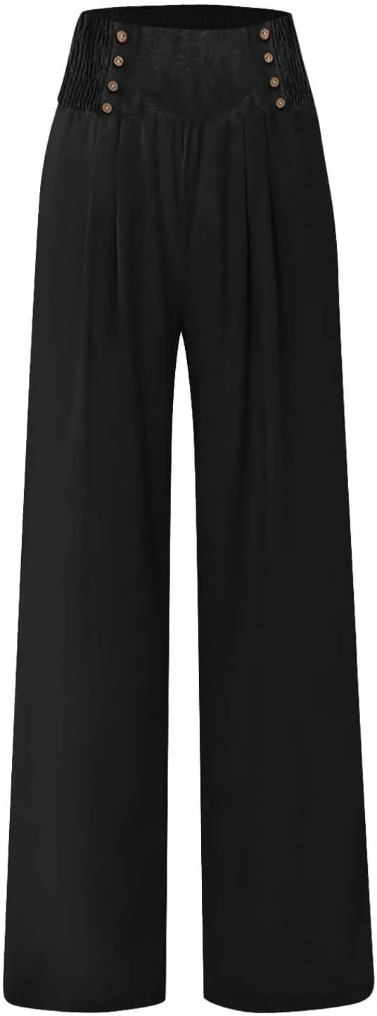 Womens Linen Pants Linen Wide Leg Pants for Women High Waist Stretch Dress Women's Cotton Linen Casual Beach Long Pants