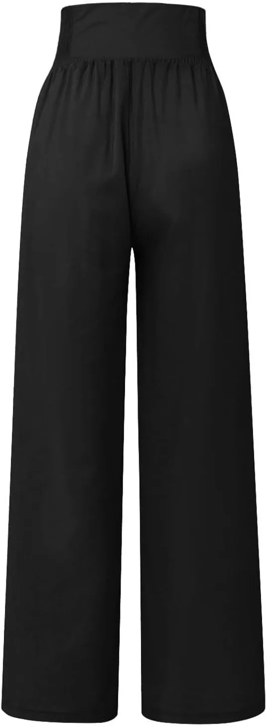 Womens Linen Pants Linen Wide Leg Pants for Women High Waist Stretch Dress Women's Cotton Linen Casual Beach Long Pants