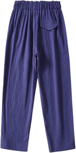 Women's Linen Summer Capris Pants Wide Leg High Elastic Waist Palazzo Pants Boho Beach Trousers Vacation Outfits