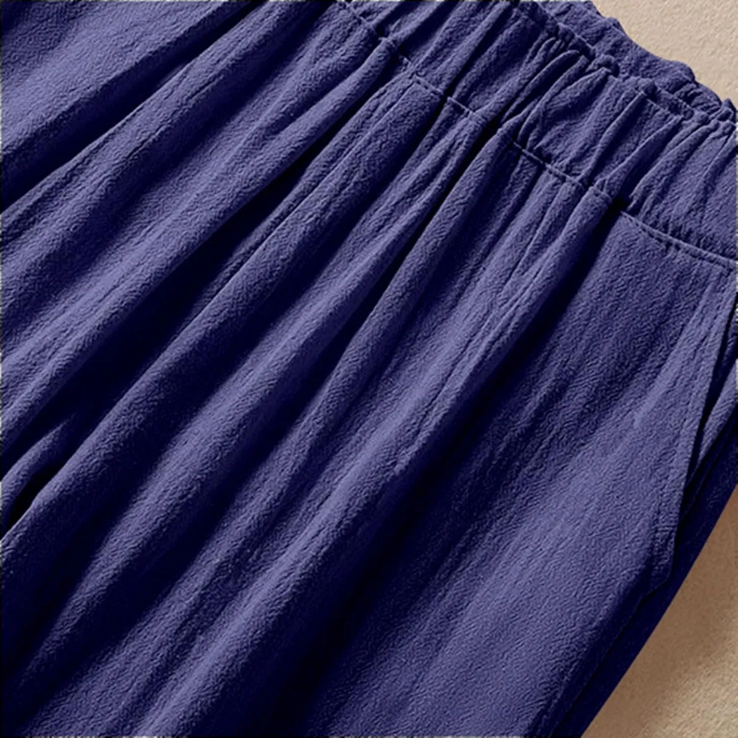 Women's Linen Summer Capris Pants Wide Leg High Elastic Waist Palazzo Pants Boho Beach Trousers Vacation Outfits