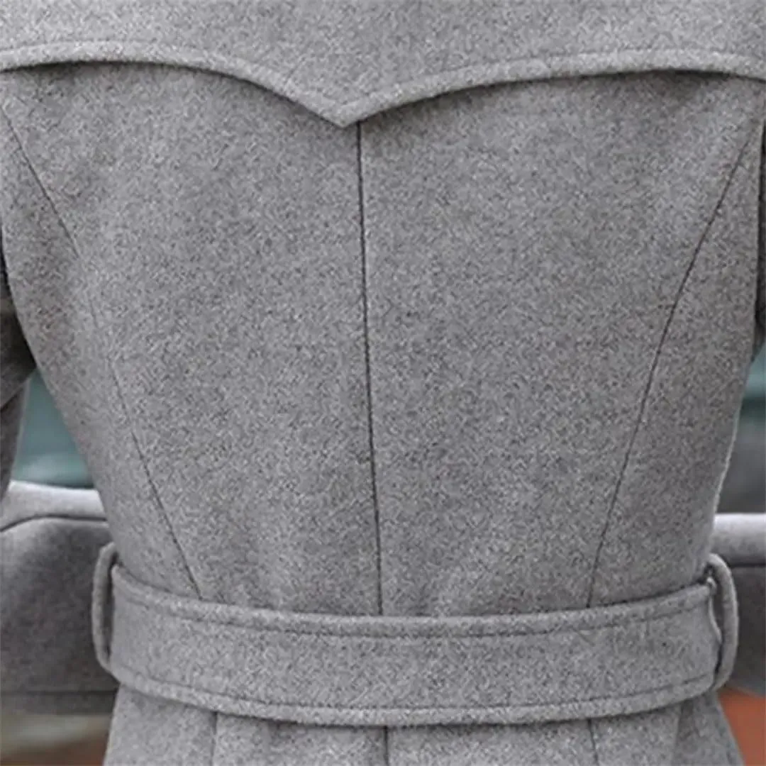 Women's Long Sleeve Outwear Super Soft Slim Woolen Coats Slim Fit Belt Trench Coat