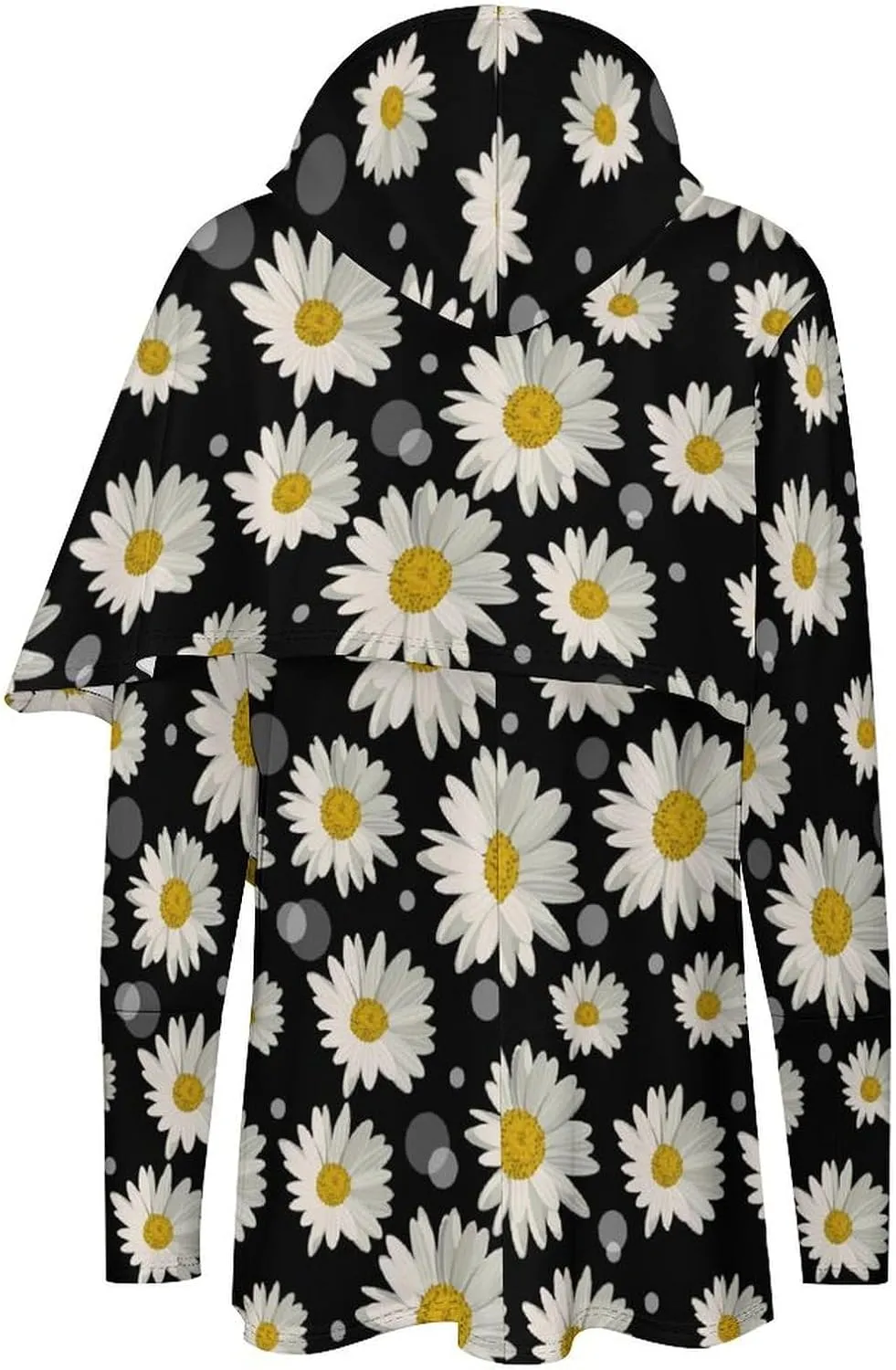 Womens Long Sleeves Cloak Style Black Floral Hoodie Decked Elegant Loose-fit