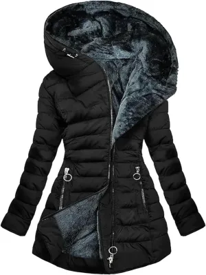 Women's Long Warm Thickened Winter Coat Offer Sherpa Lined Down Jacket Winter Cotton Padded Jacket Waterproof Fleece Coats Outdoor Women's Jacket(Black,Large)